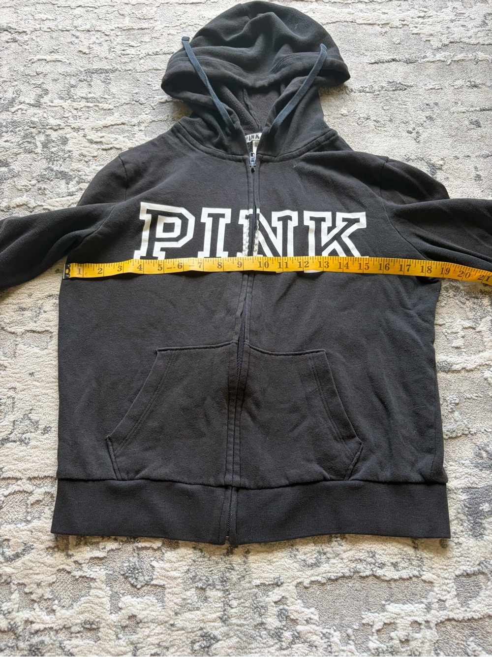 PINK Victoria's Secret Black Zip-Up Hoodie with White Logo - Picture 2 of 5